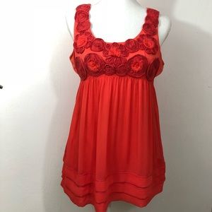 Yvos orange Floral Chiffon like top Blouse Medium